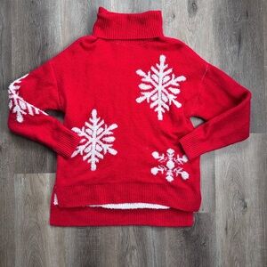 cupcakes & cashmere Red Turtleneck Sweater with Snowflakes